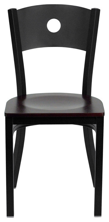 Black Circle Back Metal Restaurant Chair, Mahogany Wood Seat