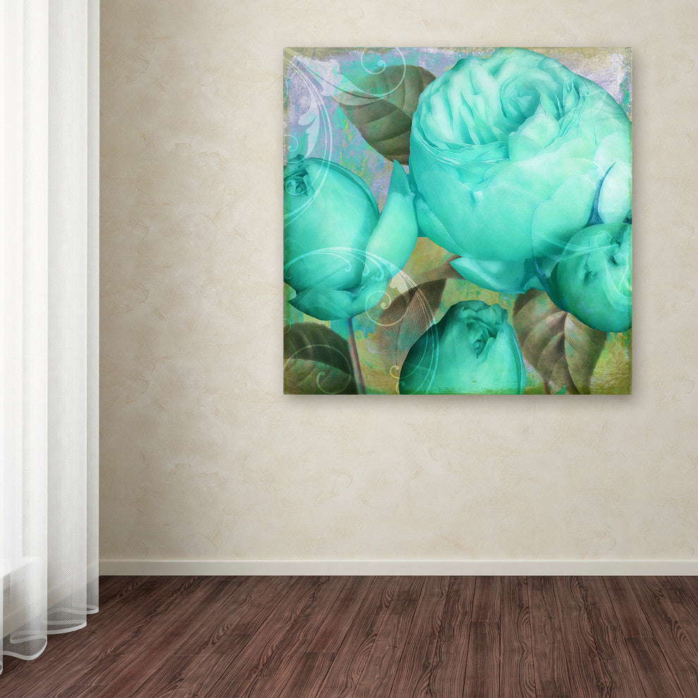 Color Bakery 'Aqua Rose II' Canvas Art, 35"x35"
