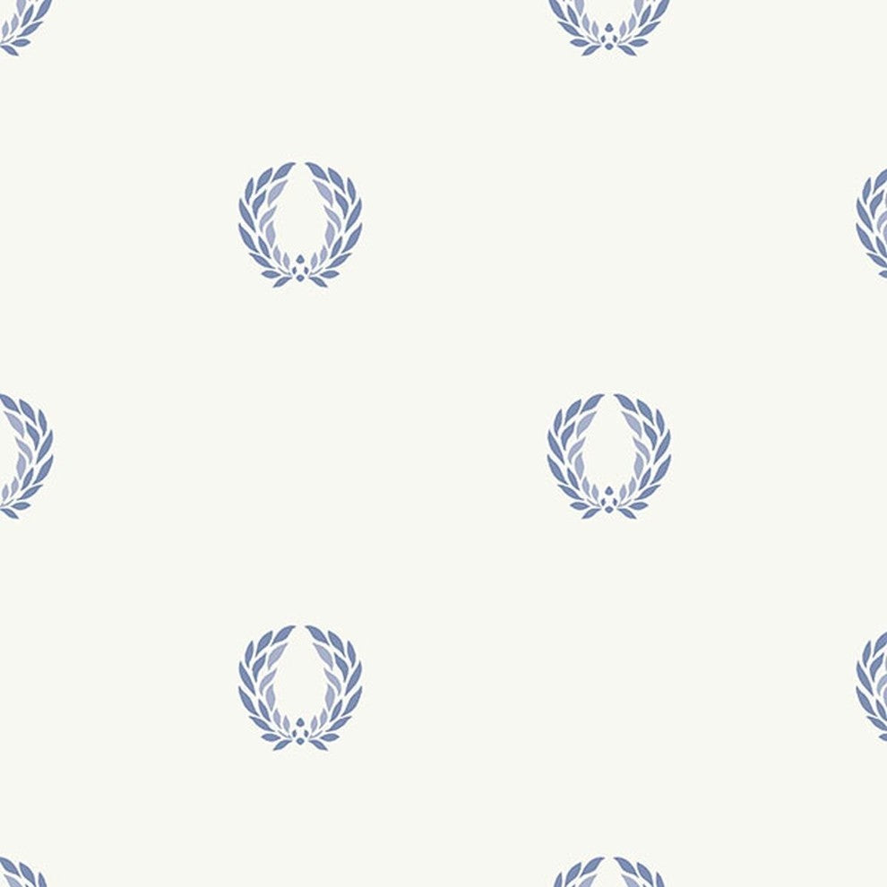 Silk Impressions 2, Contemporary Floral White, Blue Wallpaper Sample