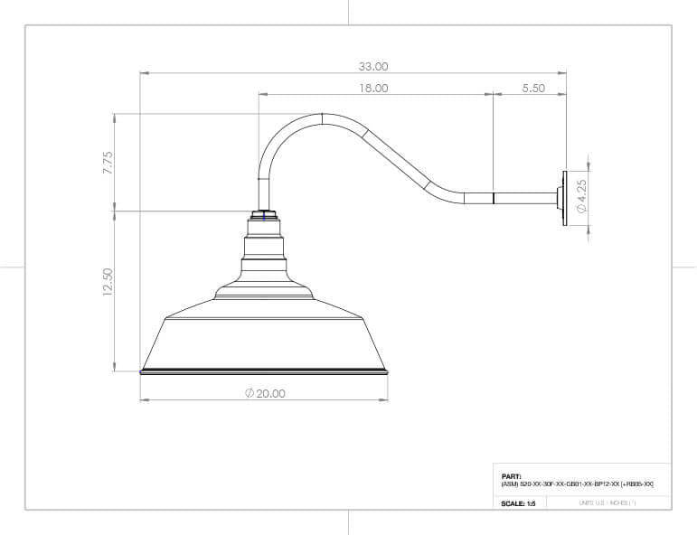 20" Steel Shade, 23" Gooseneck Barn Light, Matte Black Inlay, Standard - No Bulb