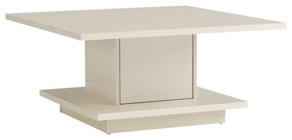 Boa Vista 31" Square Coffee Table With Shelf and Hidden Cabinet, Cream Weave
