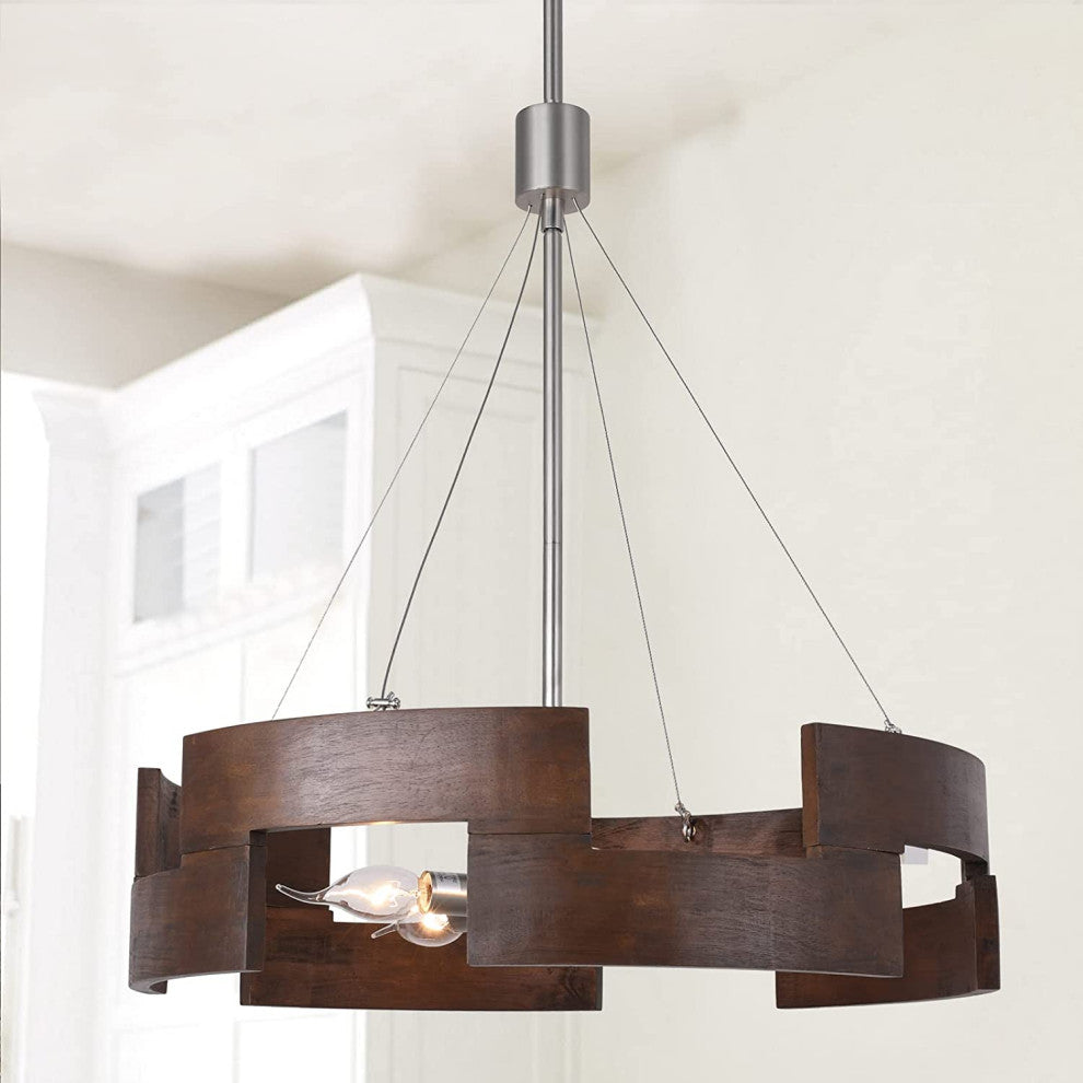 5 Light Rust Drum Pendant Light Vintage Wood Farmhouse Chandelier