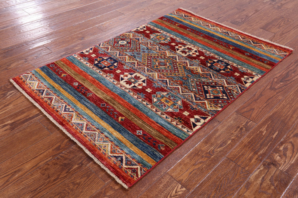 3' 2" X 4' 11" Super Kazak Khorjin Hand Knotted Rug Q10988