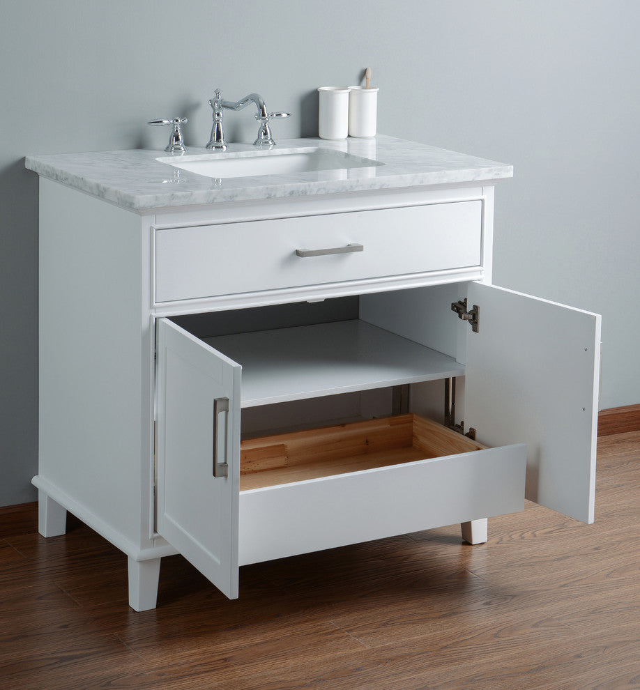 Stufurhome Leigh Bathroom Vanity, White, 36" Single Sink