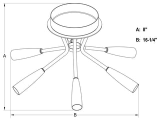 Ellis 16.25" 6 Light Semi-Flush Mount Matte Black and Satin Brass