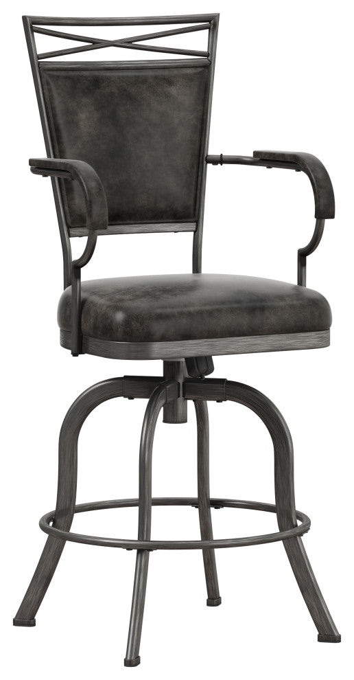 Hillsdale Bridgetown Tilt Base Metal Swivel Stool, Pewter, Counter Height