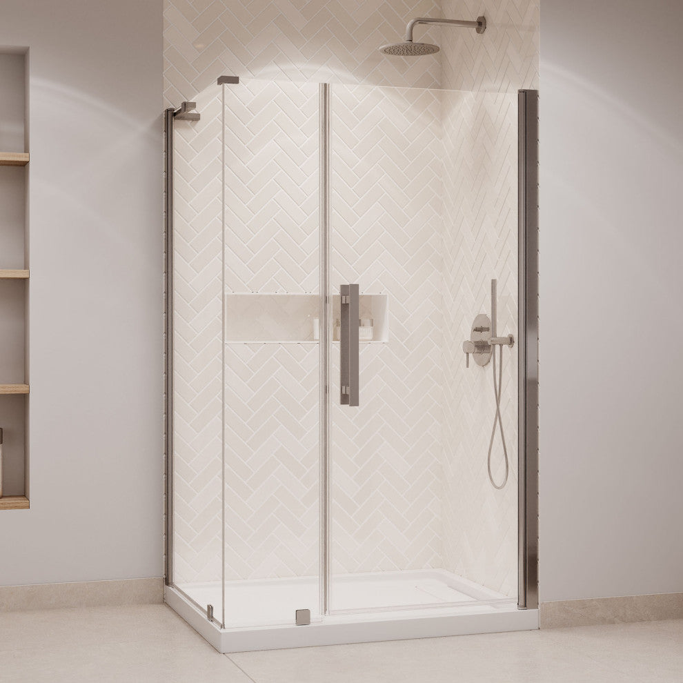 Pasadena 48"Wx36"Dx74 3/4"H Corner Pivot Shower Kit Nickel Base