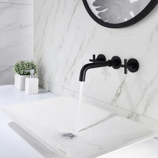 Two Handle Wall Mount Bathroom Sink Faucet with Rough-in Valve, Matte Black