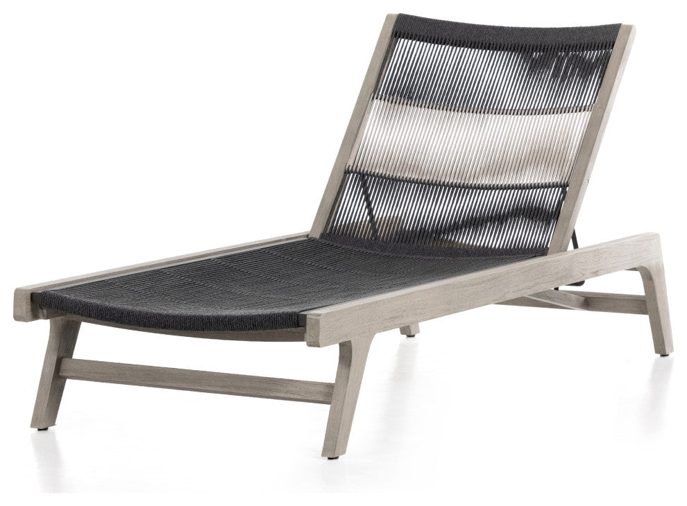 Julian Outdoor Chaise Lounge Weathered Grey, Fsc, Grey Rope, Dark Grey Rope