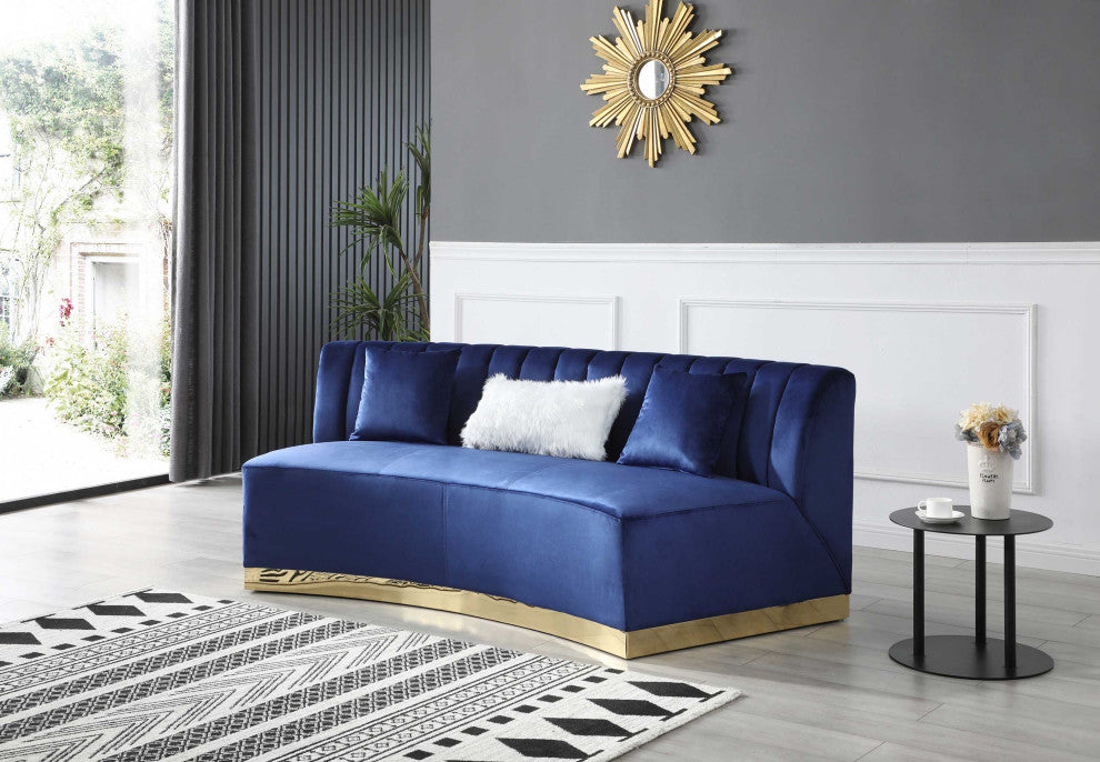 Brentwood 89 in. W Armless Velvet Curved Sofa, Blue