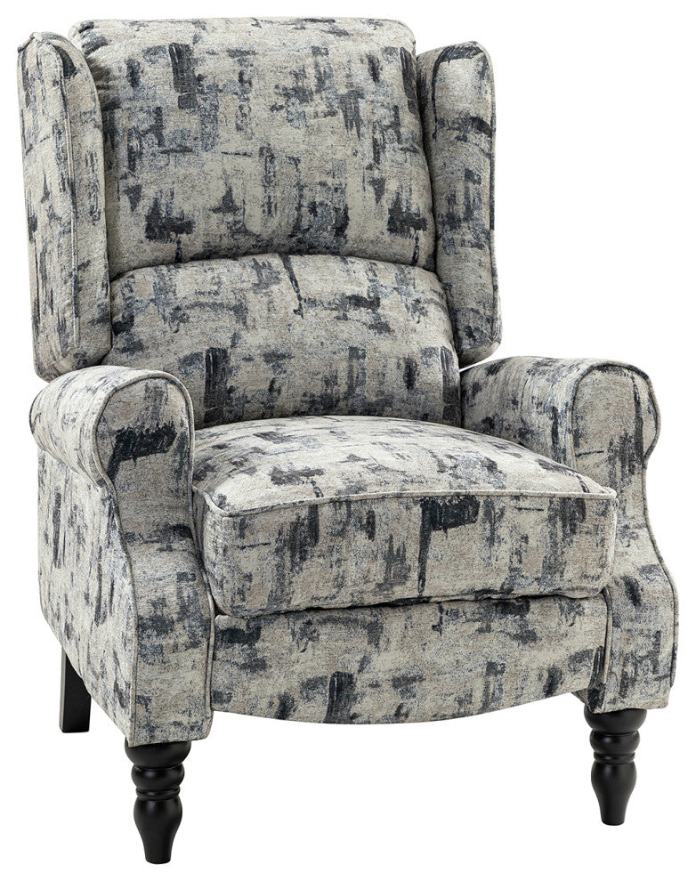 Modern Push-Back Plaid Recliner with Rolled Armrest, Gray