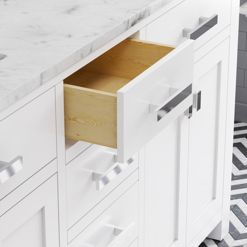 Madison Pure White Bathroom Vanity, 60", Two Mirrors, Two Faucets