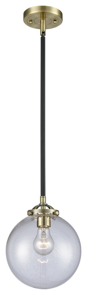 1-Light Beacon 8" Mini Pendant, Black Antique Brass, Glass: Clear