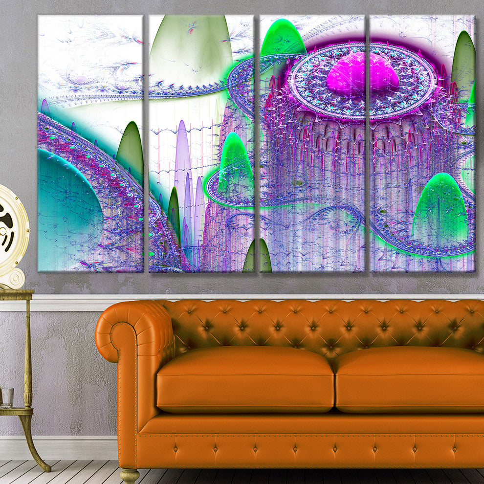 Purple Fractal Infinite World, Abstract Art on Canvas, 48"x28", 4 Panels