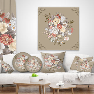 White and Yellow Floral Pattern Floral Throw Pillow, 18"x18"