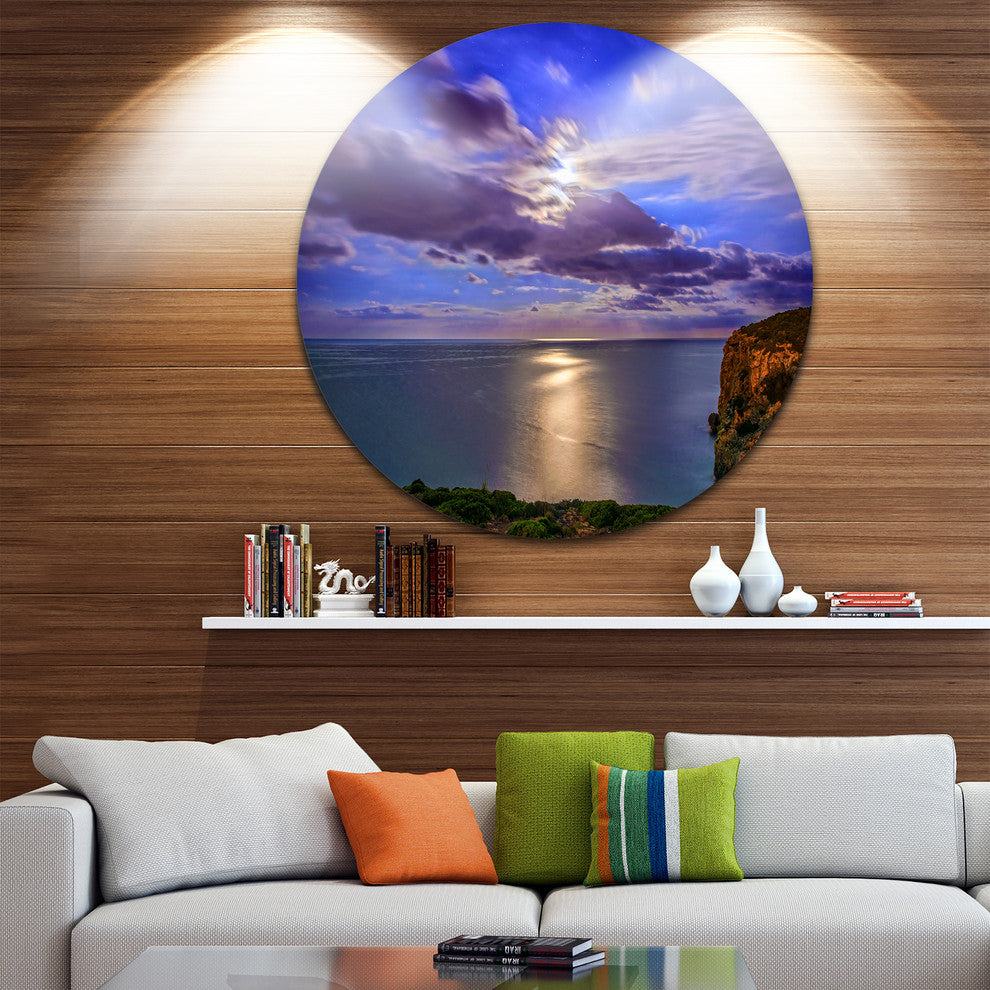 Moon Reflecting In Blue Sea, Seascape Disc Metal Wall Art, 11"