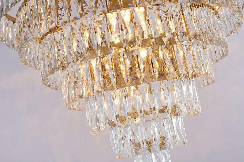 32" 27-Light Gold Metal 7-Tier Chandelier With Clear Crystals