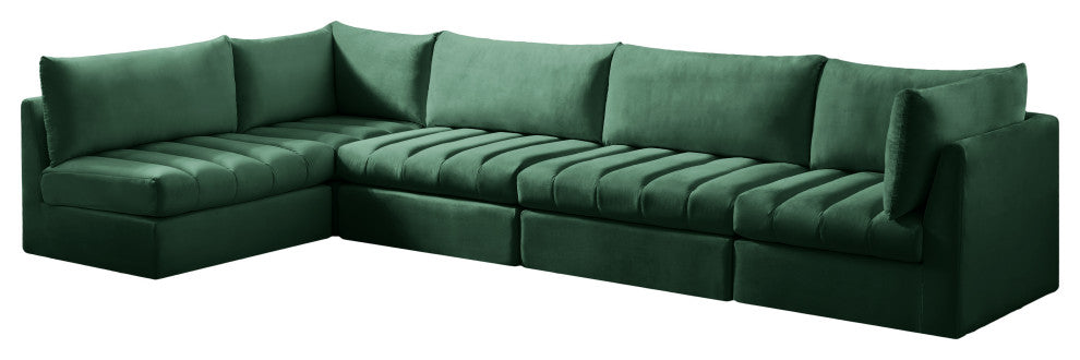 Jacob Velvet Upholstered 5-Piece L-Shaped Modular Sectional, Green