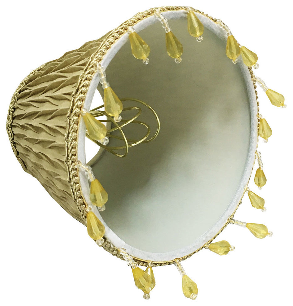 5" Ruche Pleated Empire, Antique Gold, Clip-On Chandelier Shade, 3"x5"x4.5, Set