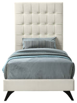 Elly Velvet Upholstered Bed, Cream, Twin