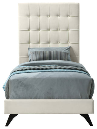 Elly Velvet Upholstered Bed, Cream, Twin