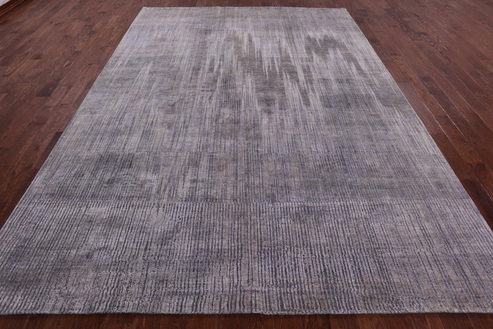 Abstract Wool and Silk Hand Knotted Rug 8' 11" X 11' 11" Q9043