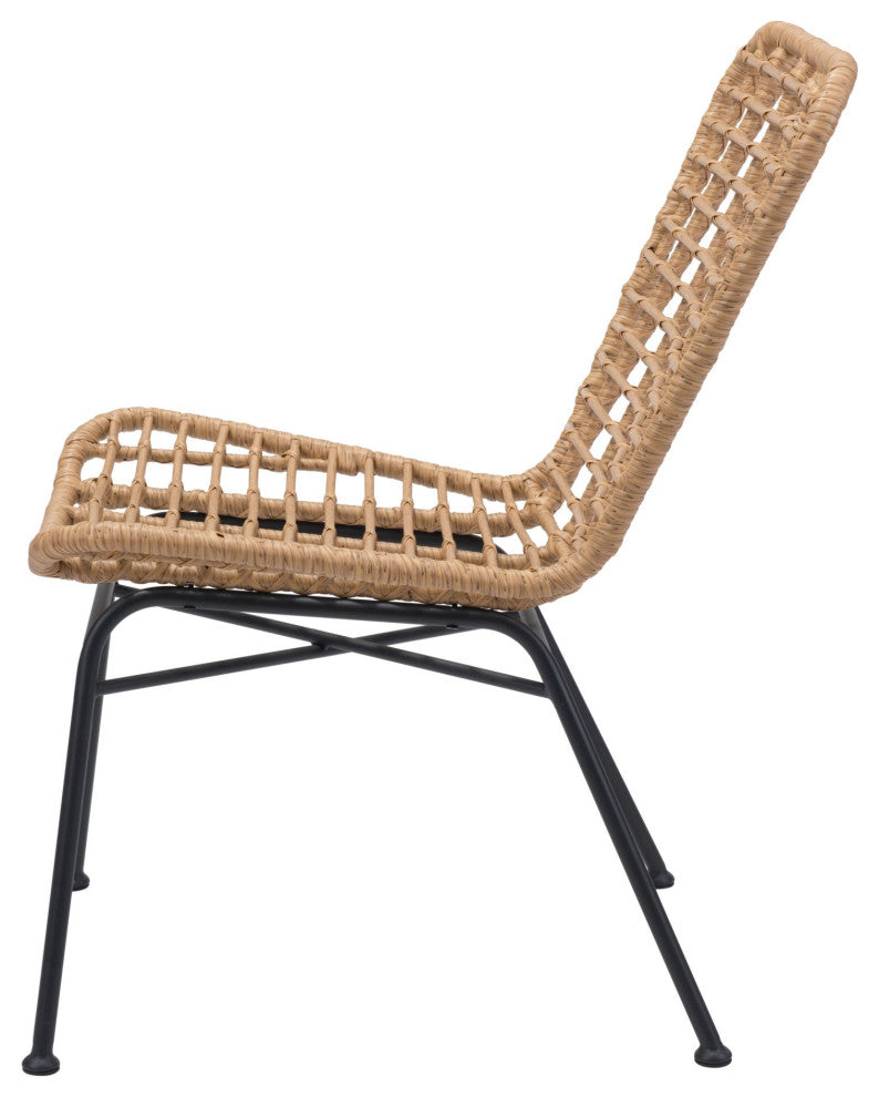 Dining Chair, Set of 2, Aluminum, Metal, Natural, Black, Outdoor Patio Balcony