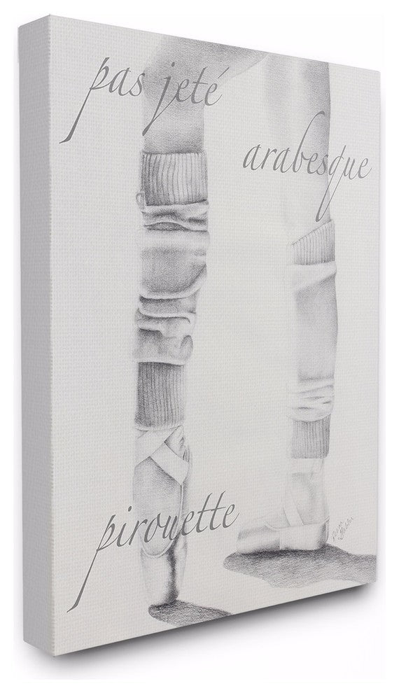 Black and White Ballet Silouhette Typography Wall Art, 30x40, Stretched Canvas