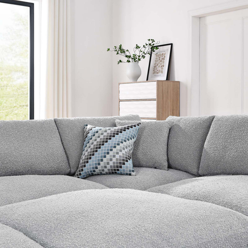 Commix Down Filled Overstuffed Boucle Fabric 6-Piece Sectional Sofa, Light Gray