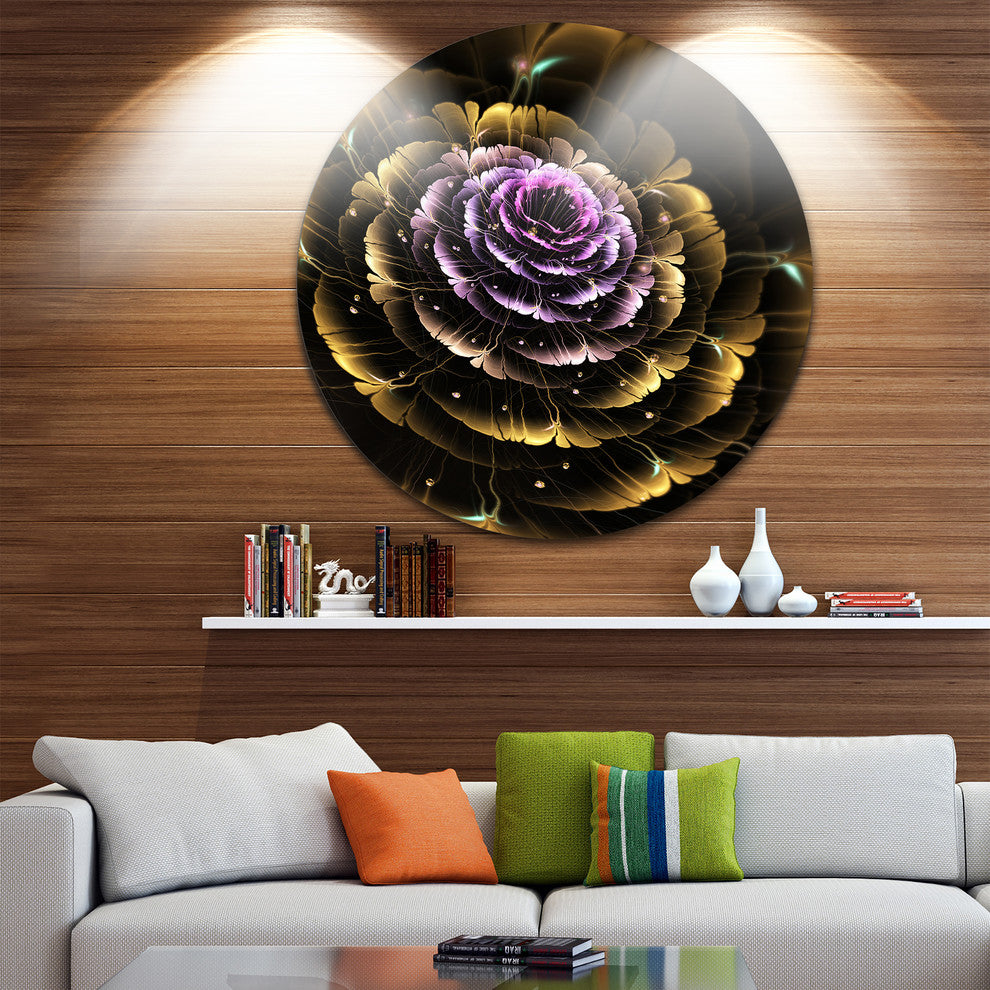 Perfect Fractal Flower In Gold And Purple, Floral Round Wall Art, 23"