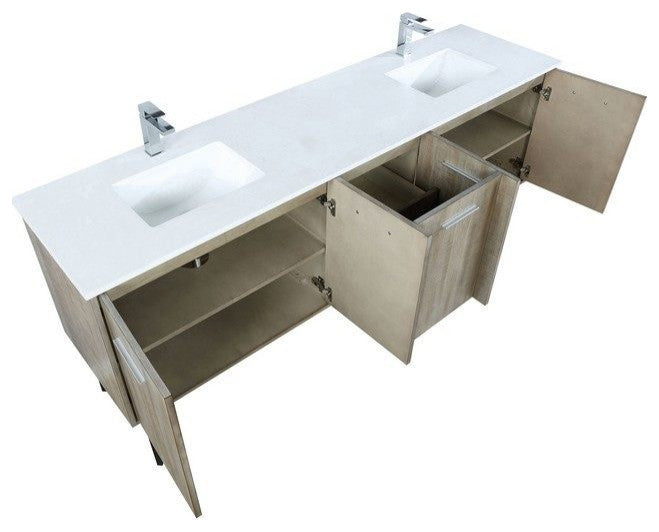 Lancy Modern 80" Rustic Acacia Double Sink Bathroom Vanity, Labaro Brushed Nicke