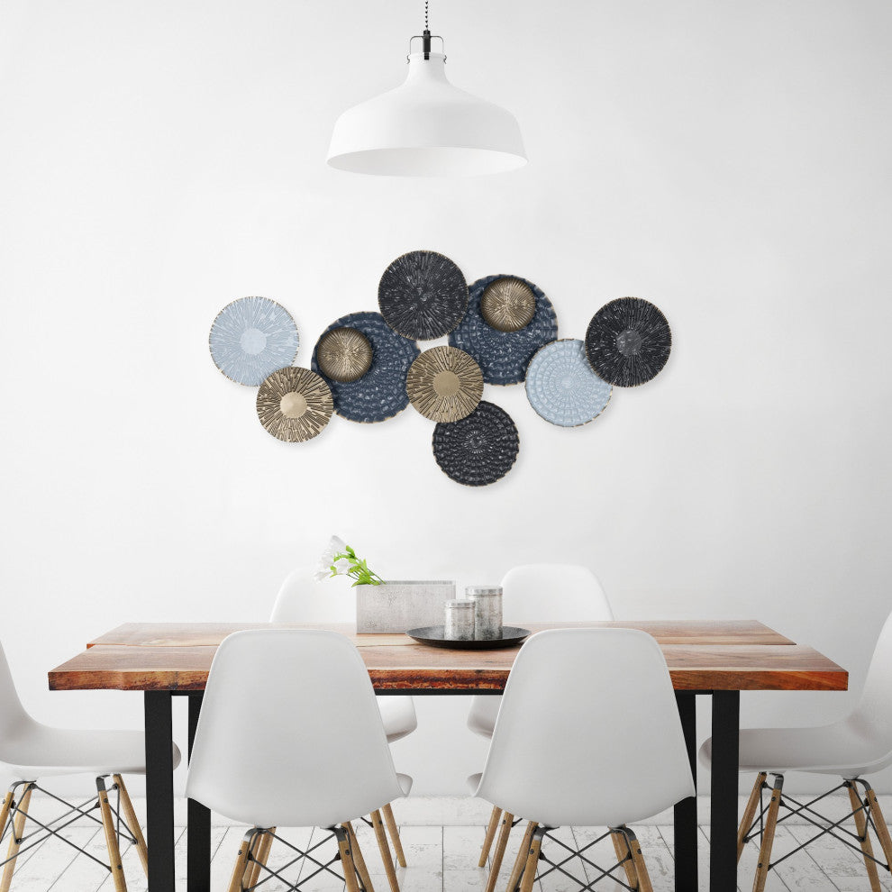 Blue and Gold Metal Plate Wall D"cor