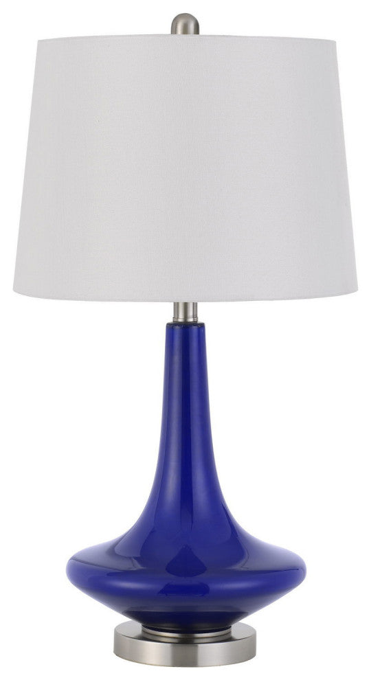 Set of Two 26" Silver Metal Two Light Bedside Table Lamps With White Globe Shade