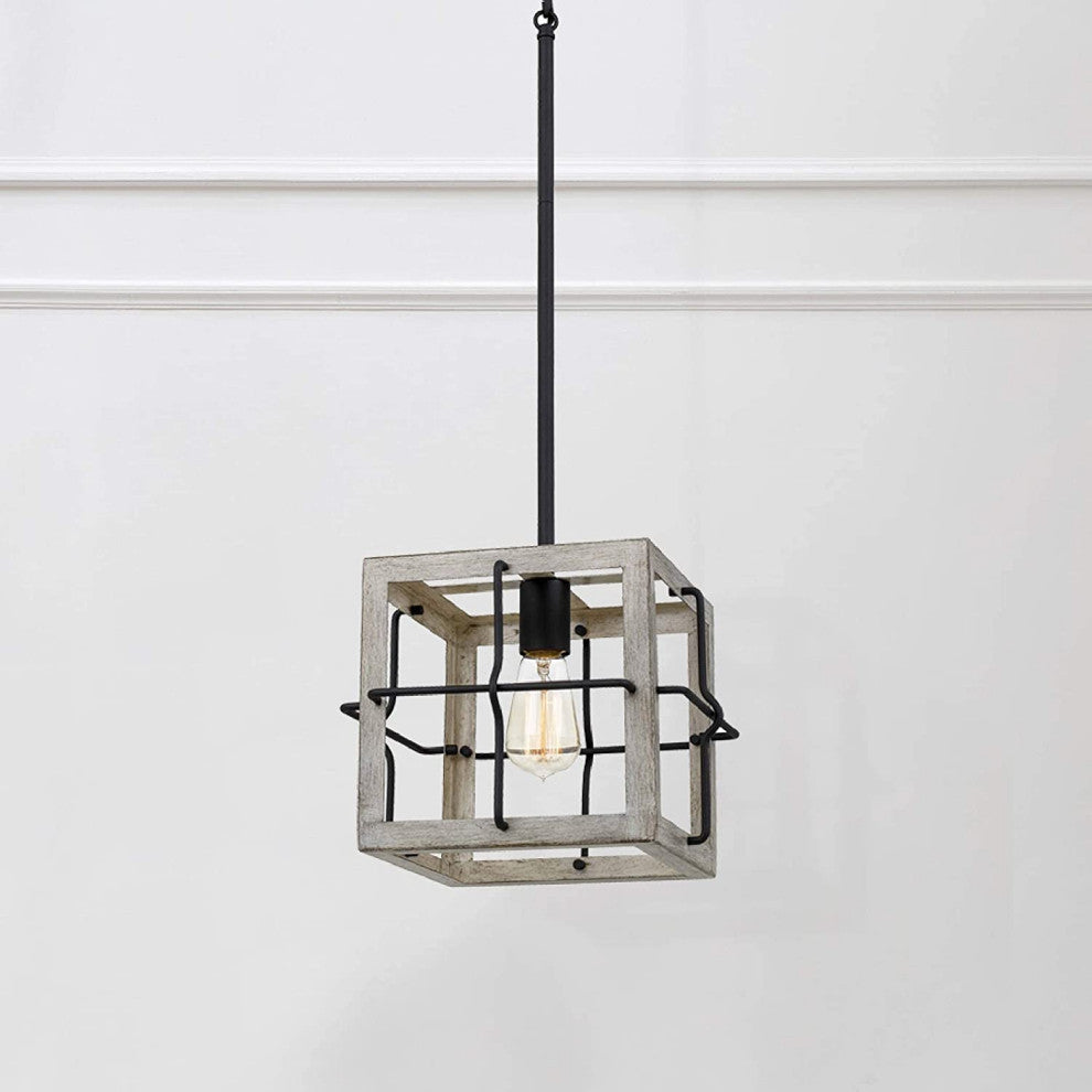 Farmhouse Pendant Light Wood Ceiling Square Pendant Lamp