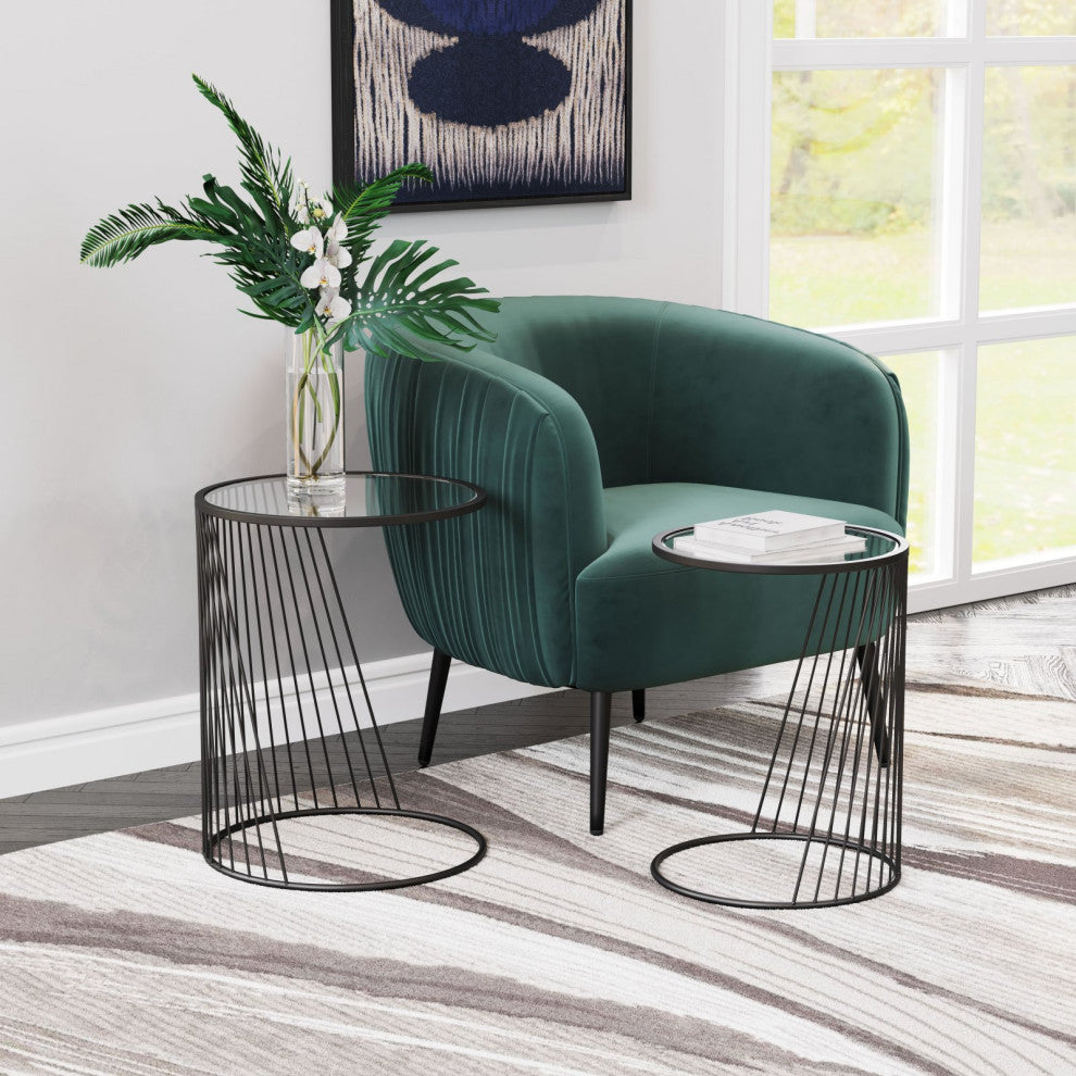 Sofa Side Table, Round, Glass, Steel Metal, Black, Clear, Lounge Hospitality