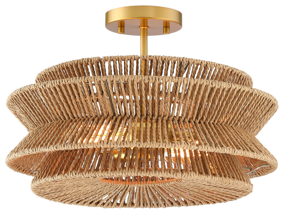16" 2-Light Bohemian Woven Rope Semi-Flush Mount Ceiling Light