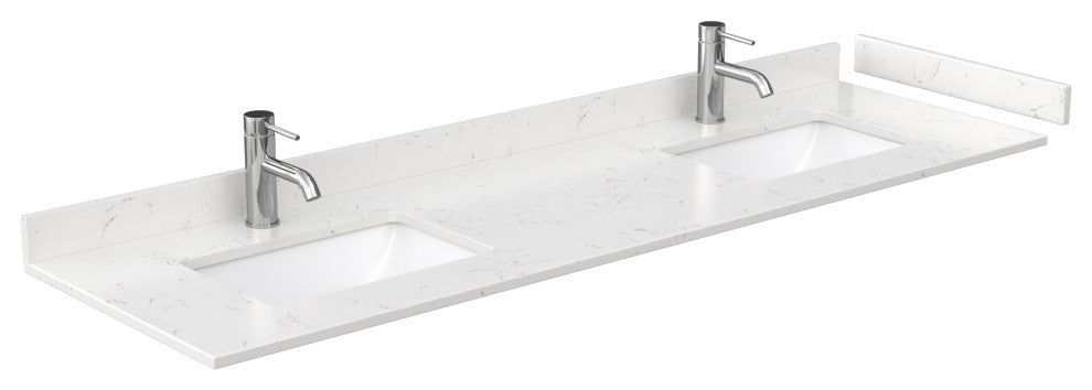 72, Double Vanity, White, Light-Vein Marble Top, SQ Sinks, 24, Mirrors