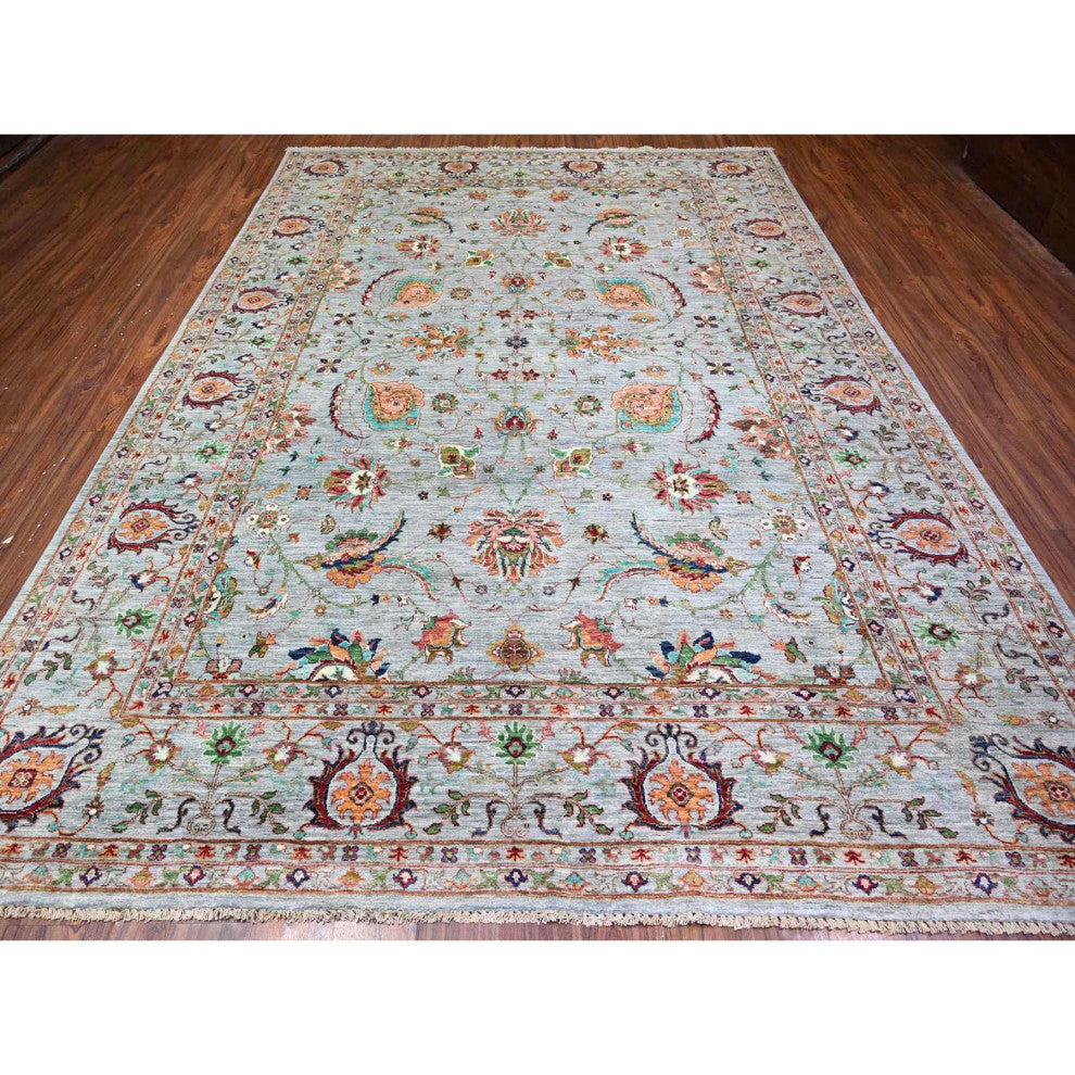 Gray Sultani Motifs Tabriz All Over Design Hand Knotted Oriental Rug 8'9"x11'10"