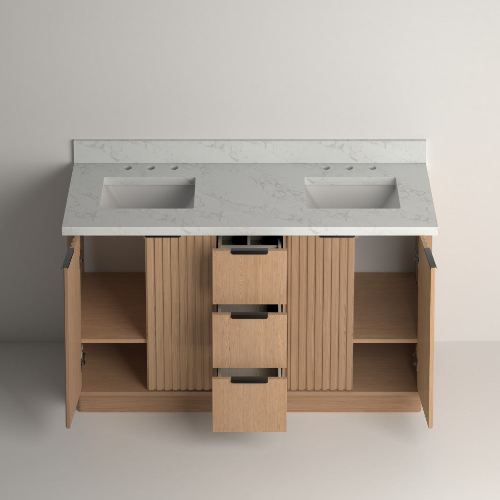 Kathryn Bathroom Vanity, Light Oak, 60", Double Sink, Freestanding