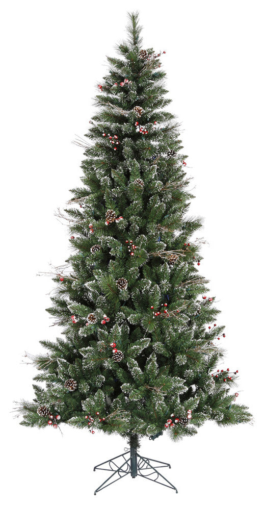 Vickerman B166270 7' Snow Tipped Pine And Berry Christmas Tree, Unlit