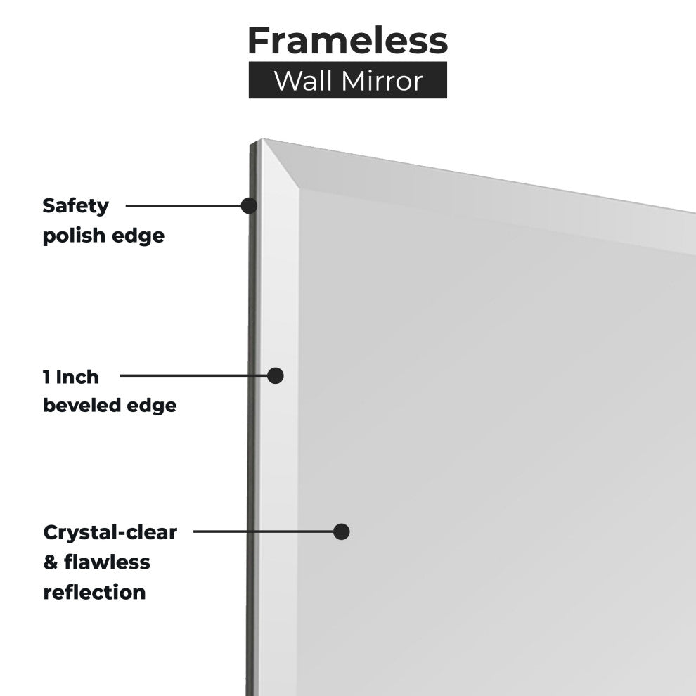 Square Beveled Polished Frameless Wall Mirror With Hooks, 36"