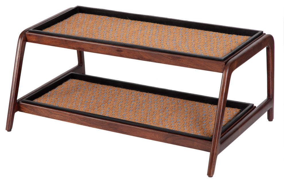 Double-Tier Brown Stand With 3-Pair Rubber Boot Trays My Blue Heaven