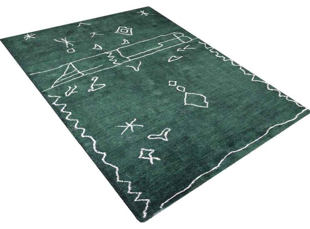 HAND KNOTTED LOOM SILK AREA RUGS-6'x9',Rectangle,Dark Green White,Contemporary