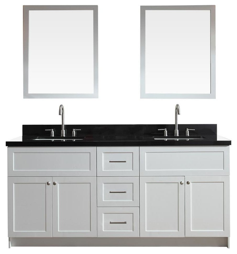 Hamlet 73" Double Sink Vanity Set With Absolute Black Granite Top, White