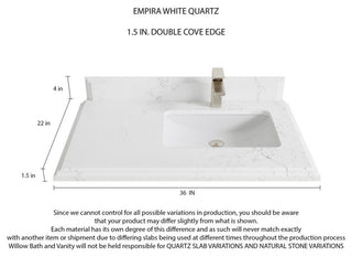 Santa Monica 36 Right Offset  Bath Vanity in Whitewashed Teak 1.5" Empira Quartz
