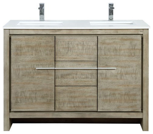 Lafarre Contemporary 48" Rustic Acacia Double Bathroom Vanity, Monte Chrome Fauc