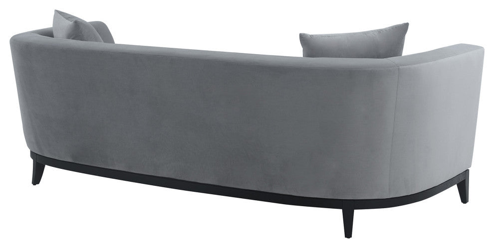Melange Gray Velvet Sofa with Black Wood Base