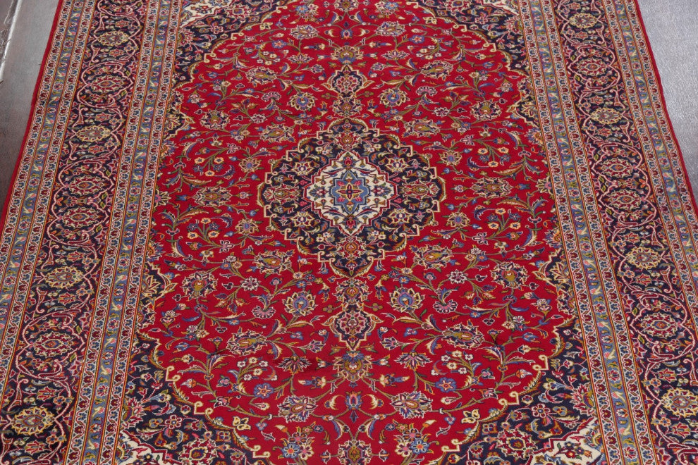 Consigned, Kashan Hand-Knotted Oriental Traditional Persian Area Rug, Red, 8x12