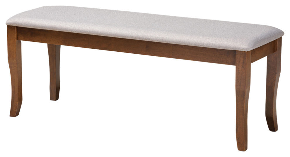 Aerni Transitional Gray Upholstered and Walnut Brown Wood Dining Bench