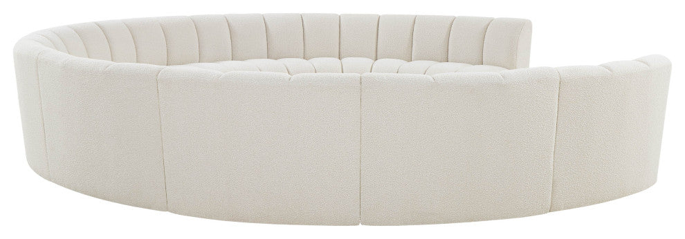 Infinity Black Boucle Fabric Upholstered Arc Shaped Modular Sectional, Cream, 10-Piece, Arc-Shaped